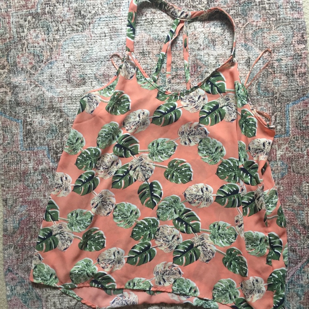 Tropical Leaf Print Peach Tank